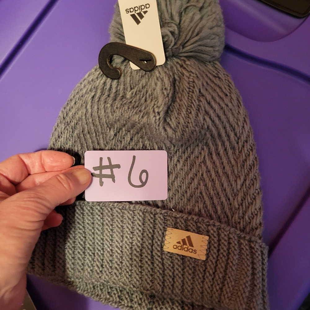 Adidas grey knit winter hat with pom - Picture 6 of 6